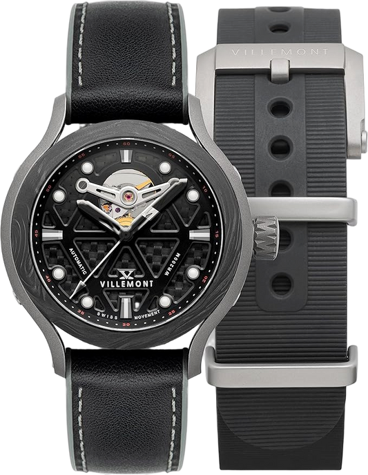 VILLEMONT TENACITY SWISS AUTOMATIC VM-2001-01 Zwitsers Automatisch - Limited Edition - Open Hart - Carbon - Titanium - Handgemaakt - Geschenkset