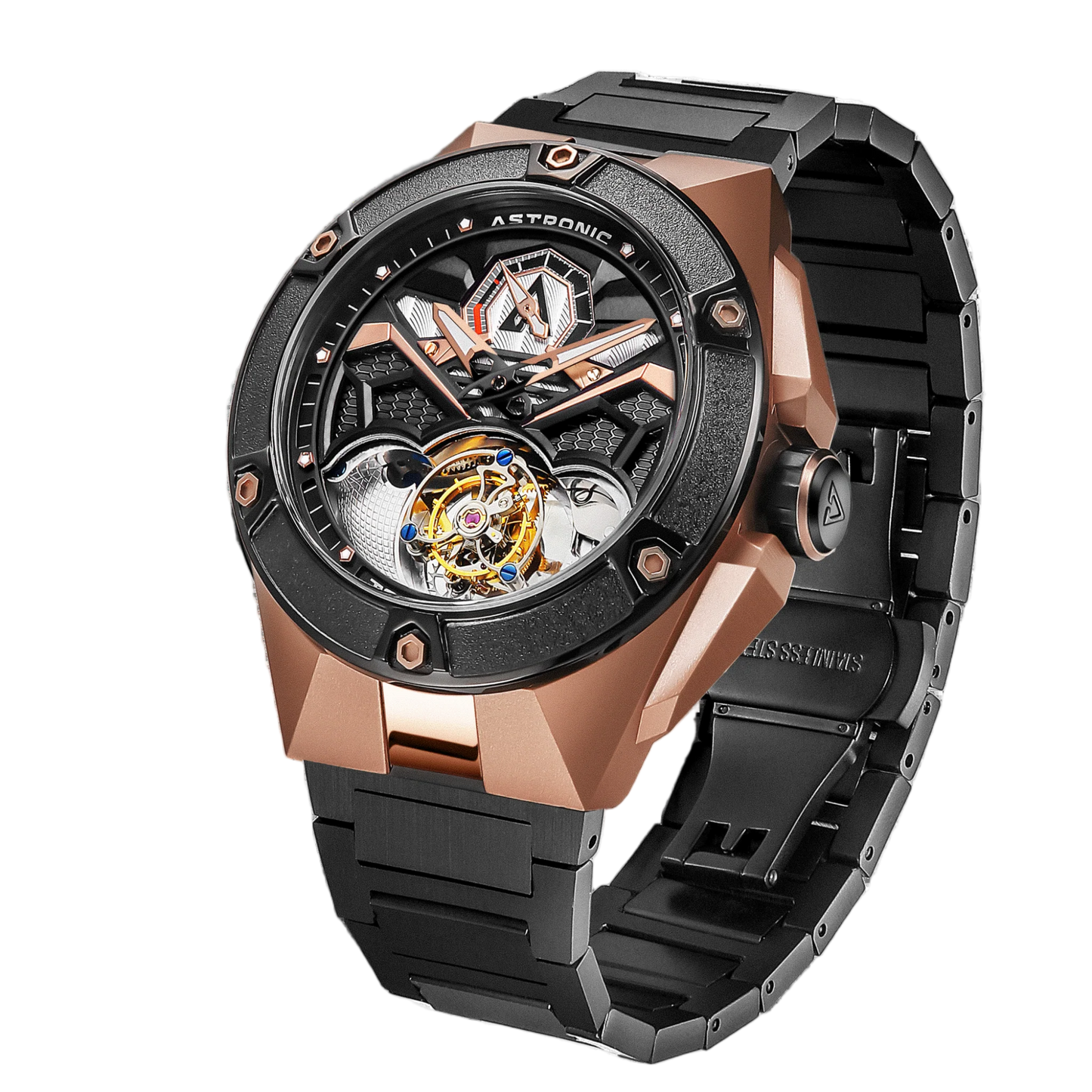 Astronic - Flying Tourbillon - NightHawk - Co-axial - Gold - Swiss Tritec - Power Reserve - STL-117B-RG