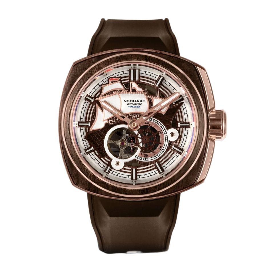 NSquare-VOYAGER-Automatic-Rotating-Helm-Wheel-Gold-Sapphire-Wood-G0369-N25.1-Front