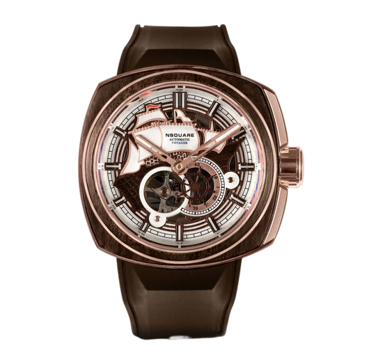 NSquare-VOYAGER-Automatic-Rotating-Helm-Wheel-Gold-Sapphire-Wood-G0369-N25.1-Front
