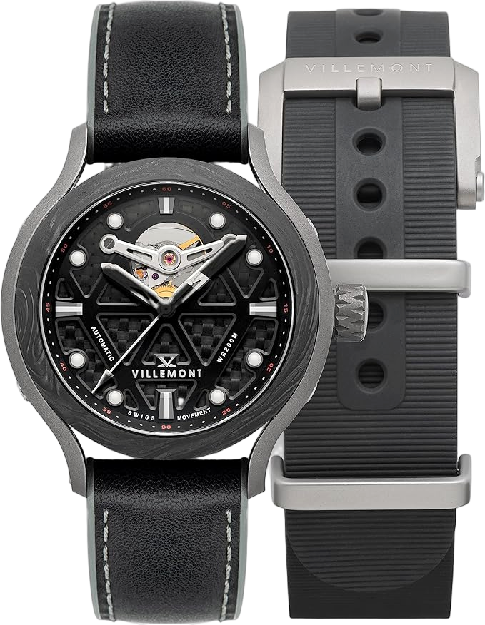 VILLEMONT TENACITY SWISS AUTOMATIC VM-2001-01 Zwitsers Automatisch - Limited Edition - Open Hart - Carbon - Titanium - Handgemaakt - Geschenkset